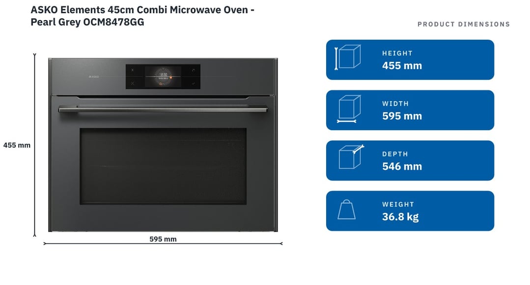 ASKO Elements 45cm Combi Microwave Oven - Pearl Grey OCM8478GG — product dimensions