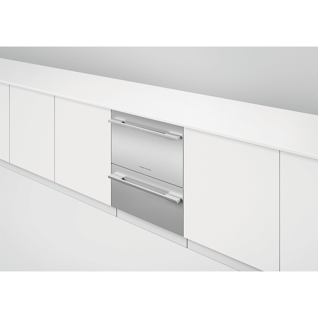 Integrated double DishDrawer dishwasher in a modern white kitchen setting