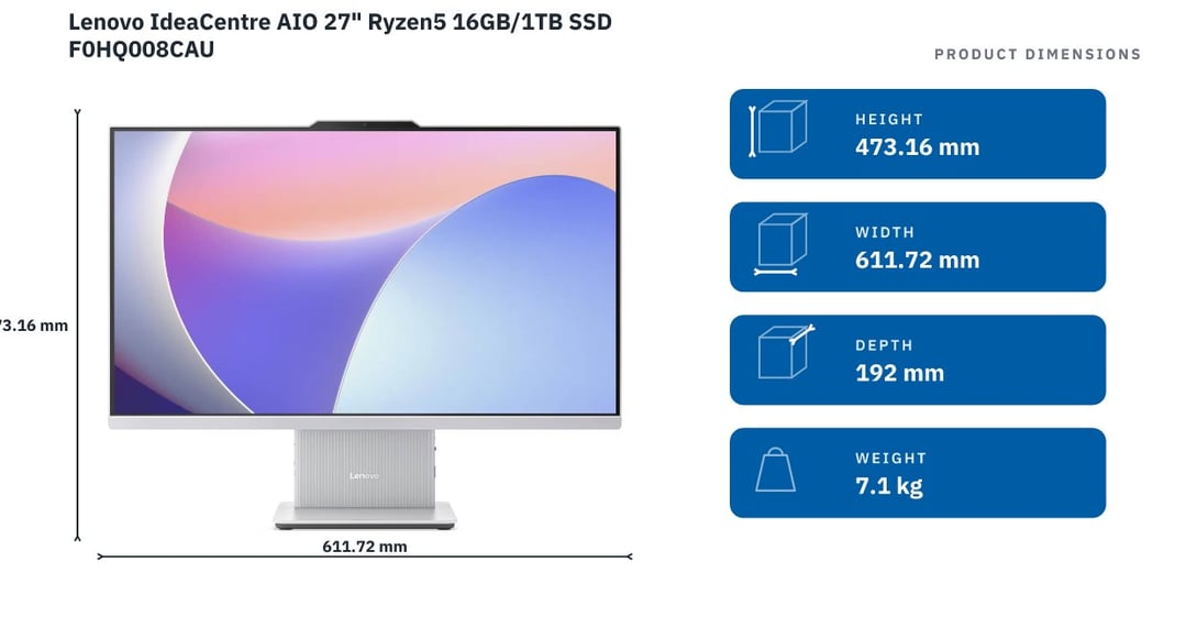 Lenovo IdeaCentre AIO 27" Ryzen5 16GB/1TB SSD F0HQ008CAU