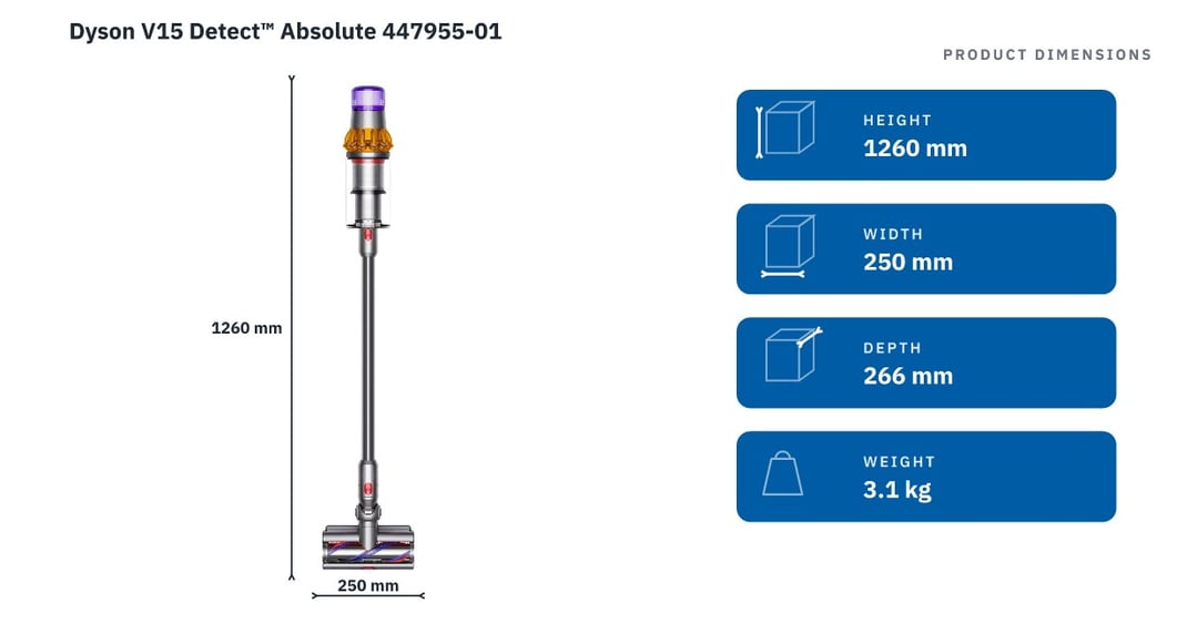 Dyson V15 Detect™ Absolute 447955-01 — product dimensions