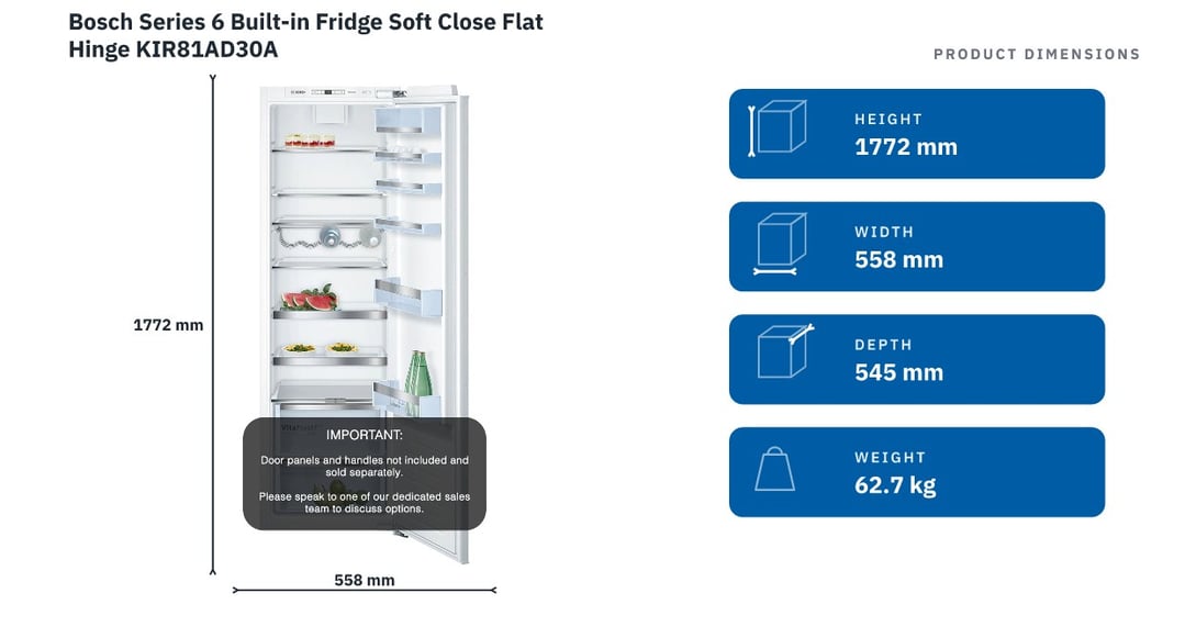 Bosch Series 6 Built-in Fridge Soft Close Flat Hinge KIR81AD30A
