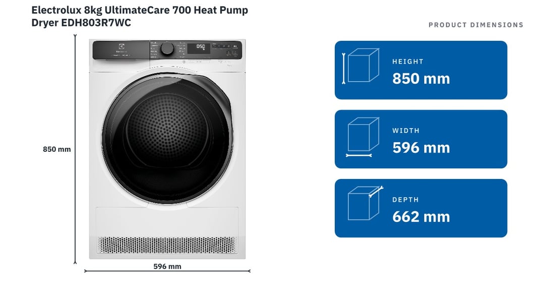 Electrolux 8kg UltimateCare 700 Heat Pump Dryer EDH803R7WC