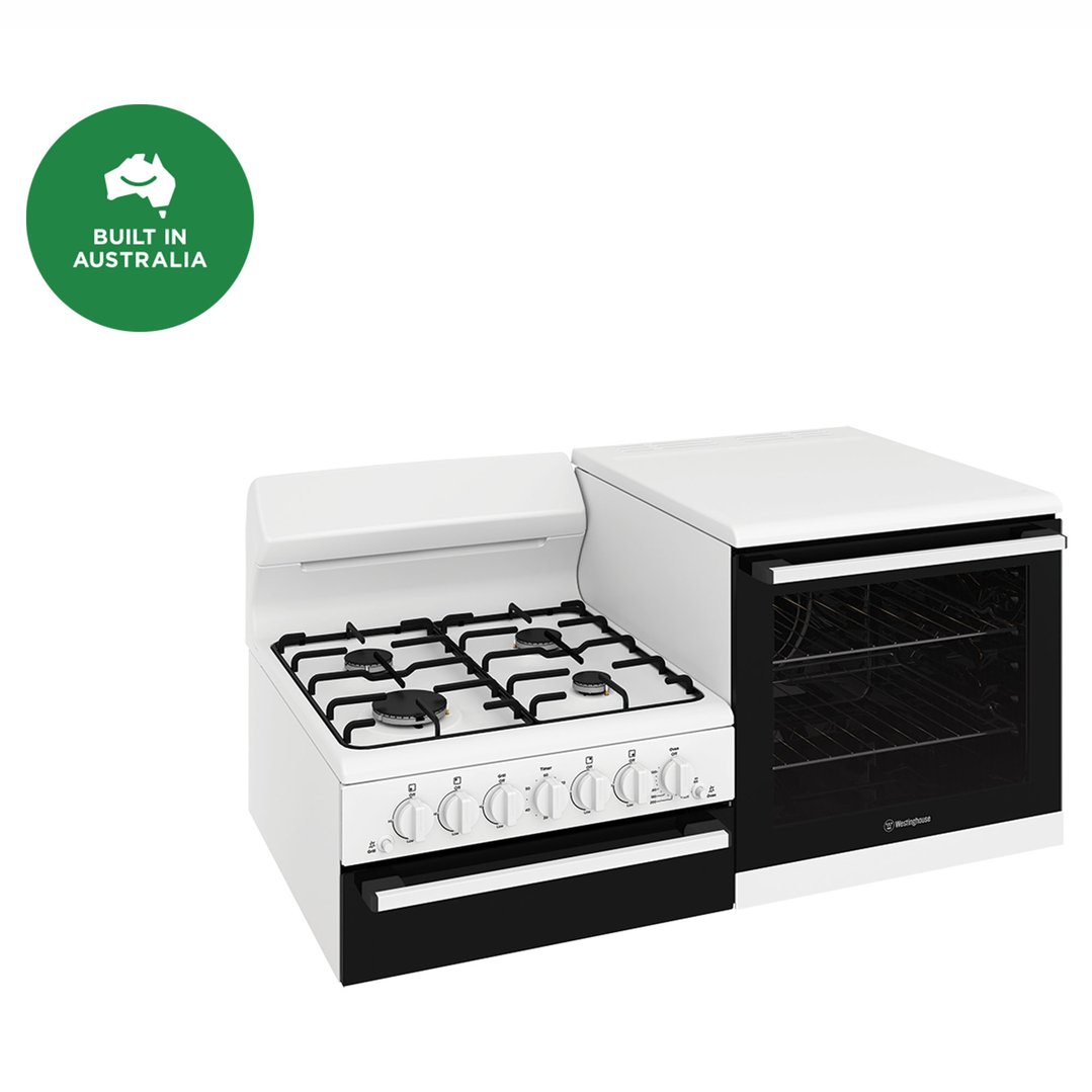Westinghouse Right-hand Elevated gas freestanding cooker with separate grill, white WDG110WCNG-R