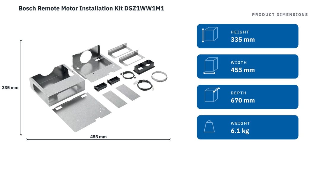 Bosch Remote Motor Installation Kit DSZ1WW1M1 — product dimensions