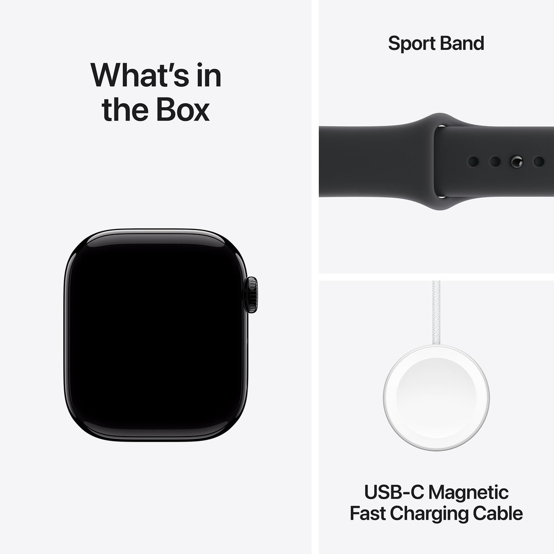 Apple Watch Series 11 42mm Jet Black Aluminium Case GPS + Cellular Sport Band (M/L) (Black) MF854X/A