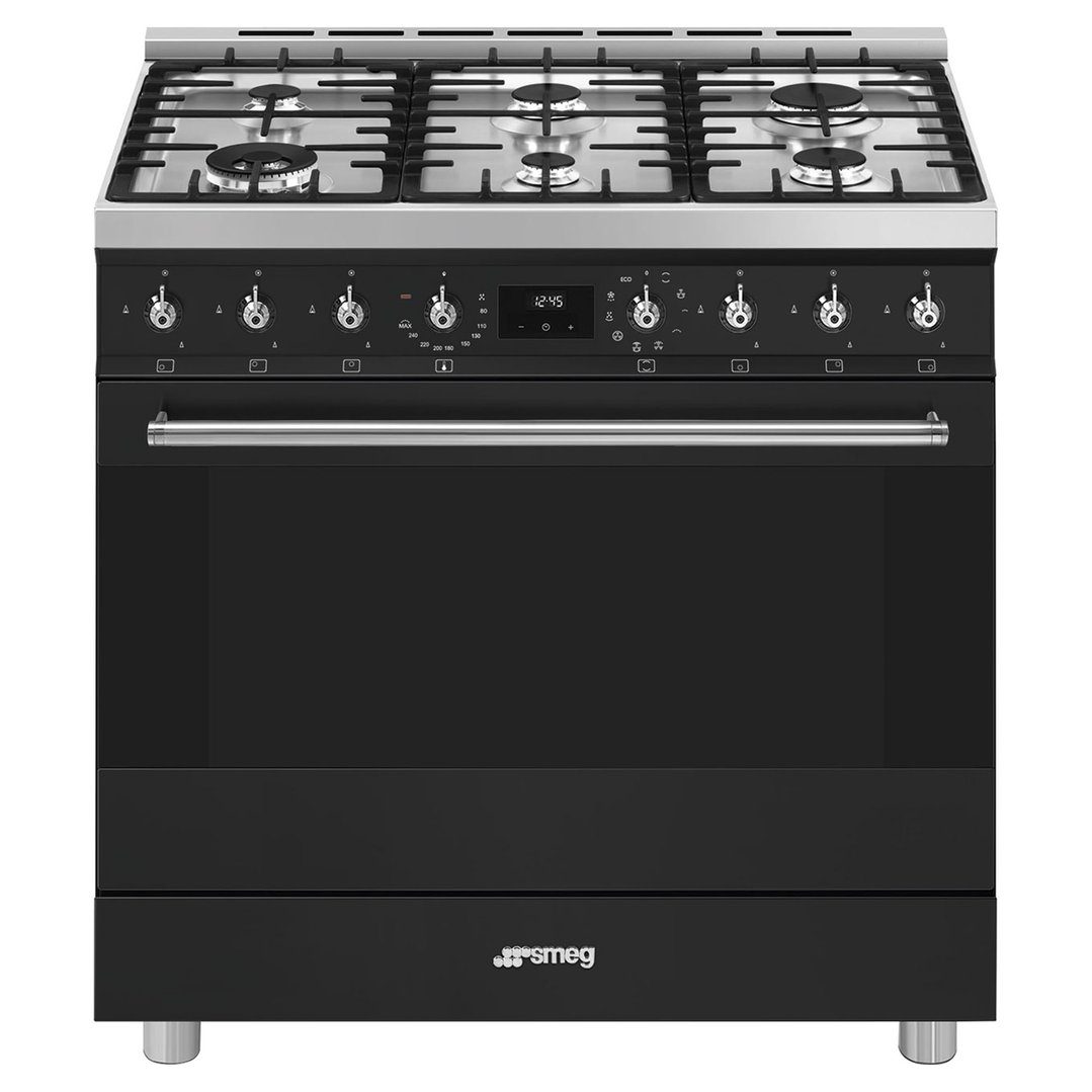 Smeg 90cm 6 Burner Classic Freestanding Pyrolytic Cooker Matte Black