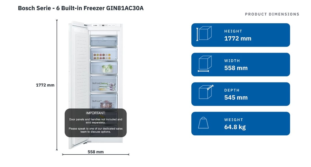 Bosch Serie - 6 Built-in Freezer GIN81AC30A — product dimensions