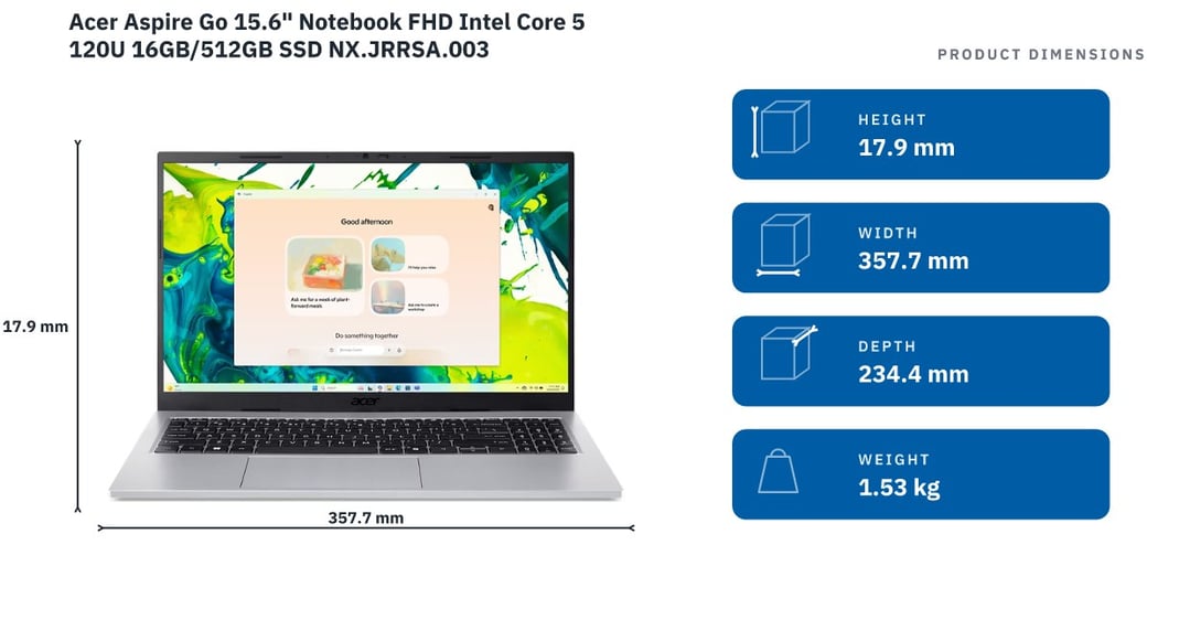 Acer Aspire Go 15.6" Notebook FHD Intel Core 5 120U 16GB/512GB SSD NX.JRRSA.003