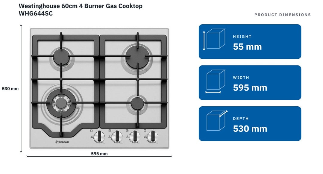 Westinghouse 60cm 4 Burner Gas Cooktop WHG644SC