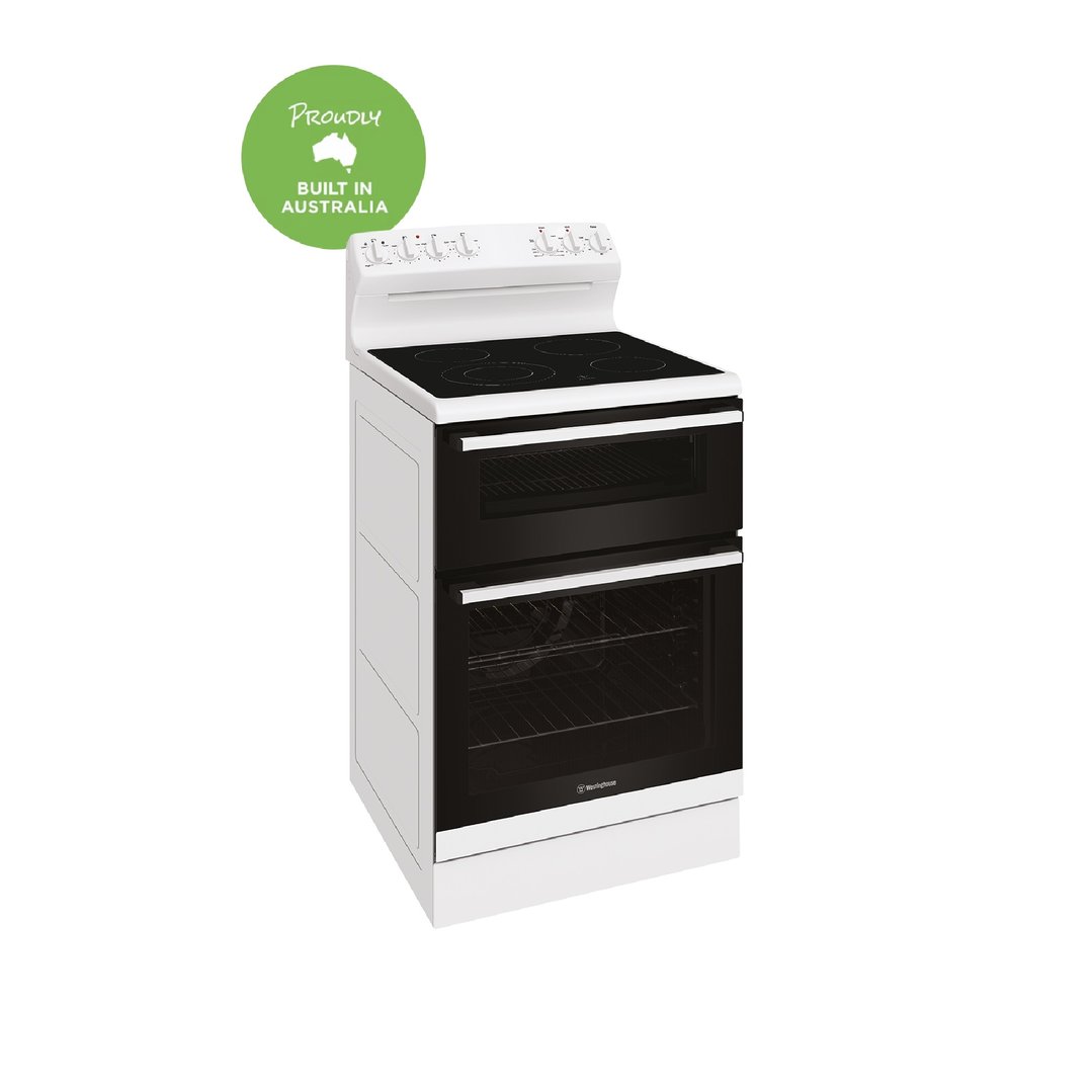 Westinghouse 60cm freestanding electric oven and ceramic cooktop, white WLE642WCB