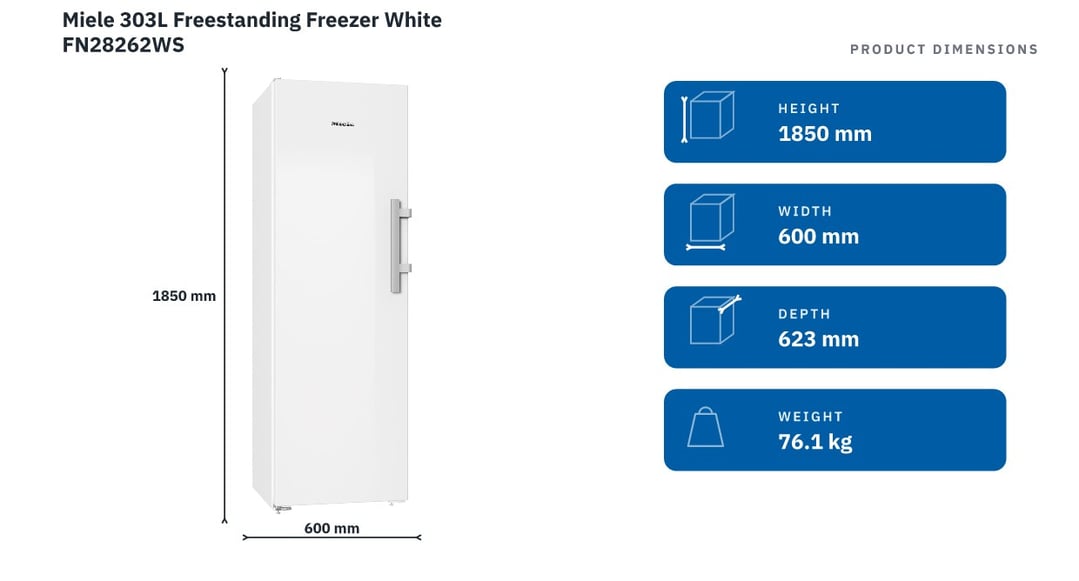 Miele 303L Freestanding Freezer White FN28262WS — product dimensions