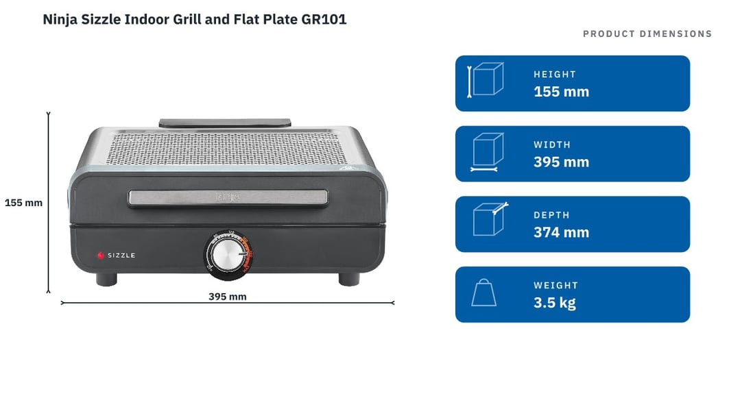 Ninja Sizzle Indoor Grill and Flat Plate GR101 — product dimensions