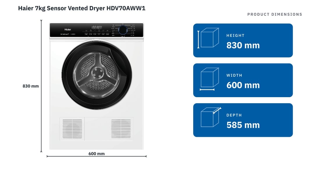 Haier 7kg Sensor Vented Dryer HDV70AWW1