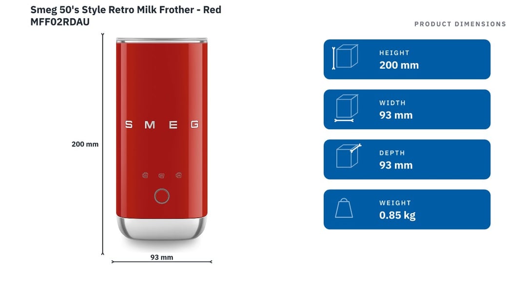Smeg 50's Style Retro Milk Frother - Red MFF02RDAU
