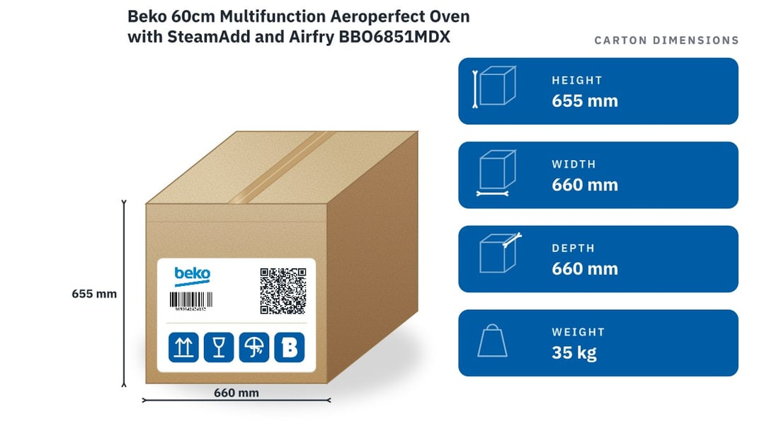 Beko 60cm Multifunction Aeroperfect Oven with SteamAdd and Airfry BBO6851MDX