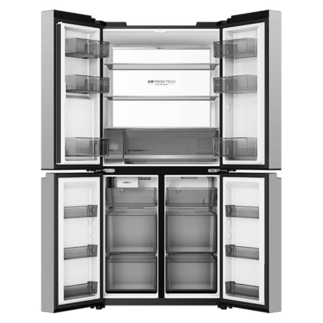 Haier 573L, Quad Door Refrigerator Freezer, Ice & Water, Plumbed, Silver HRF590YPS