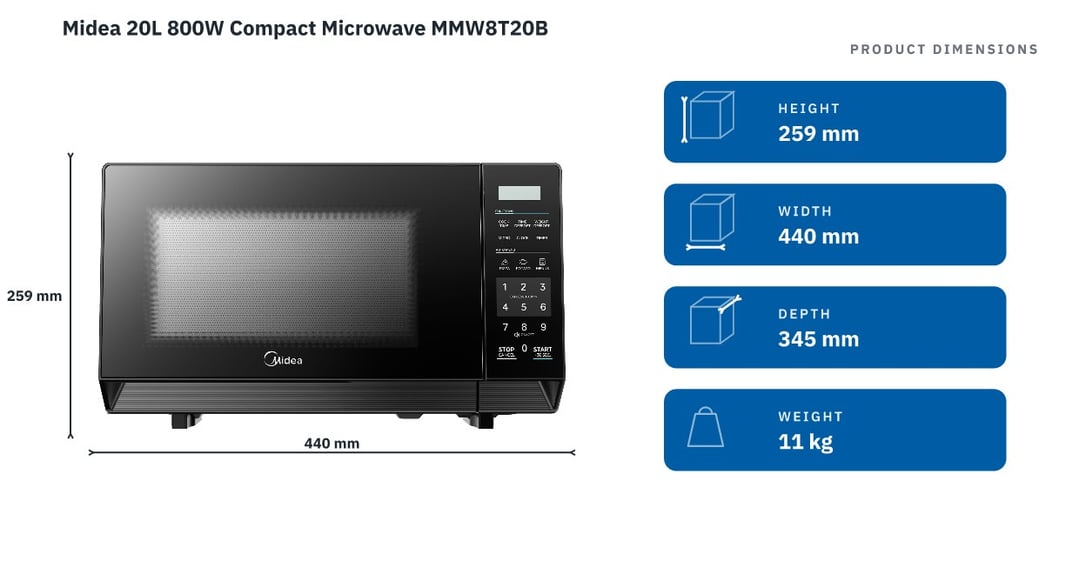 Midea 20L 800W Compact Microwave MMW8T20B