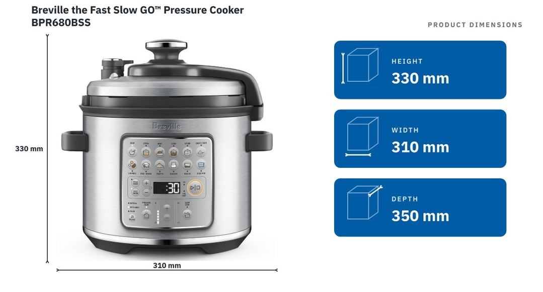 Breville the Fast Slow GO™ Pressure Cooker BPR680BSS — product dimensions