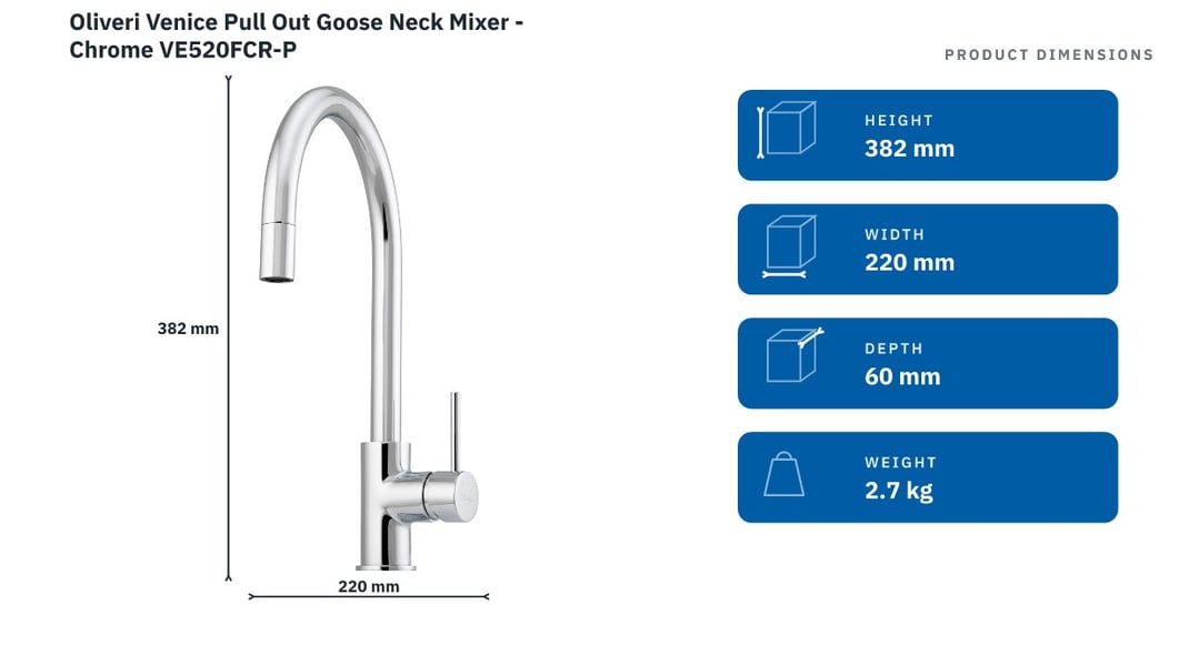 Oliveri Venice Pull Out Goose Neck Mixer - Chrome VE520FCR-P