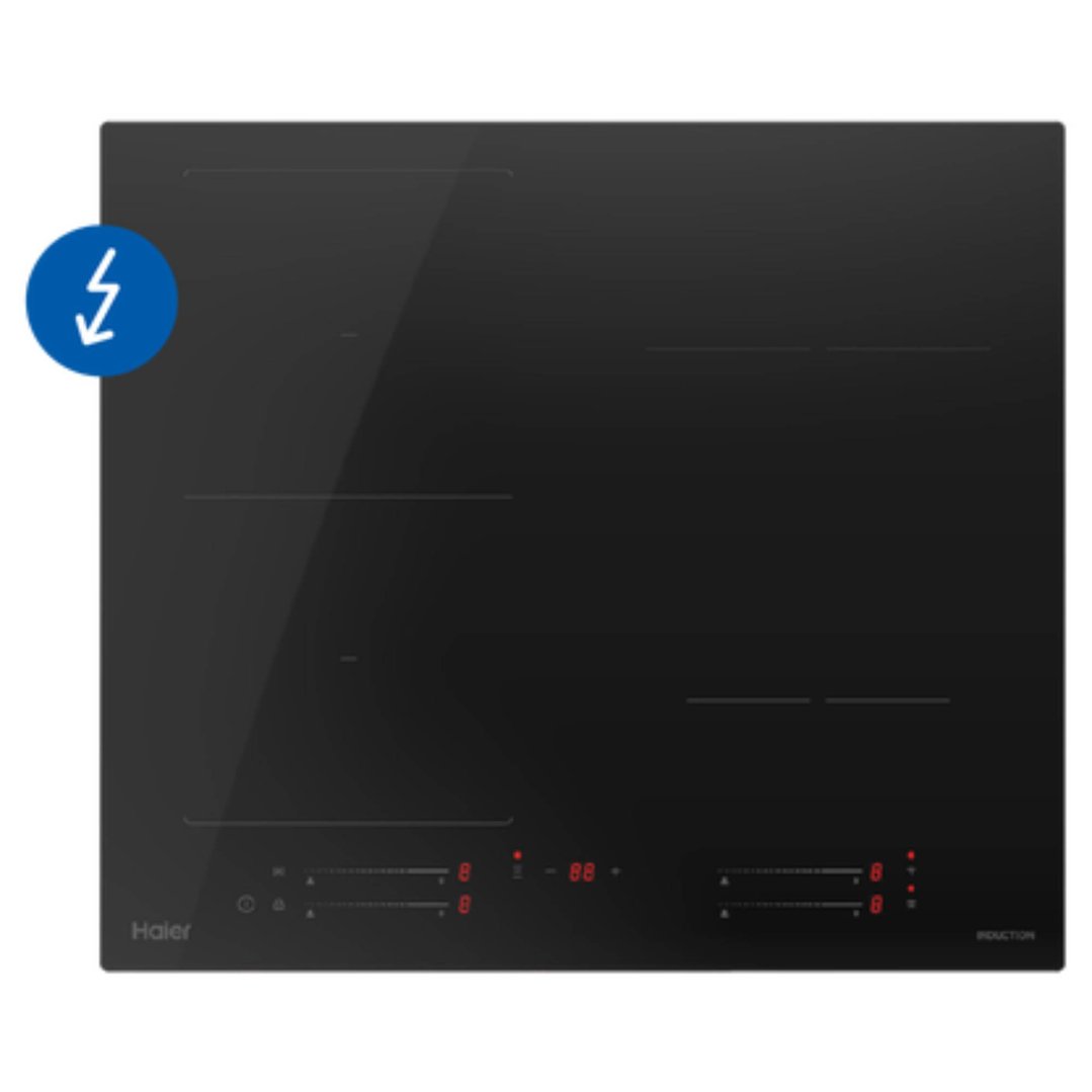 Haier 60cm Induction Cooktop, 4 Zone, Flex Zone (Black Glass) HCI604FTPB4