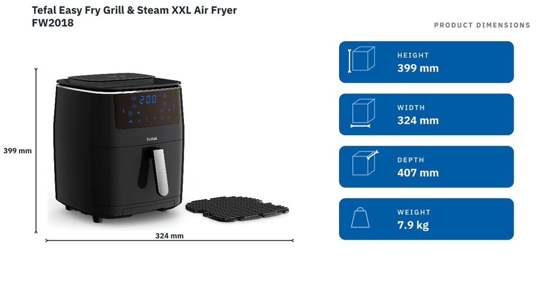 Tefal Easy Fry Grill & Steam XXL Air Fryer FW2018 — product dimensions