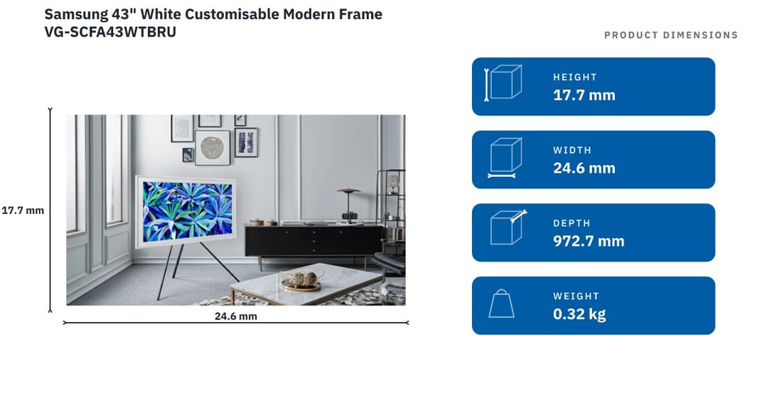 Samsung 43" White Customisable Modern Frame VG-SCFA43WTBRU — product dimensions