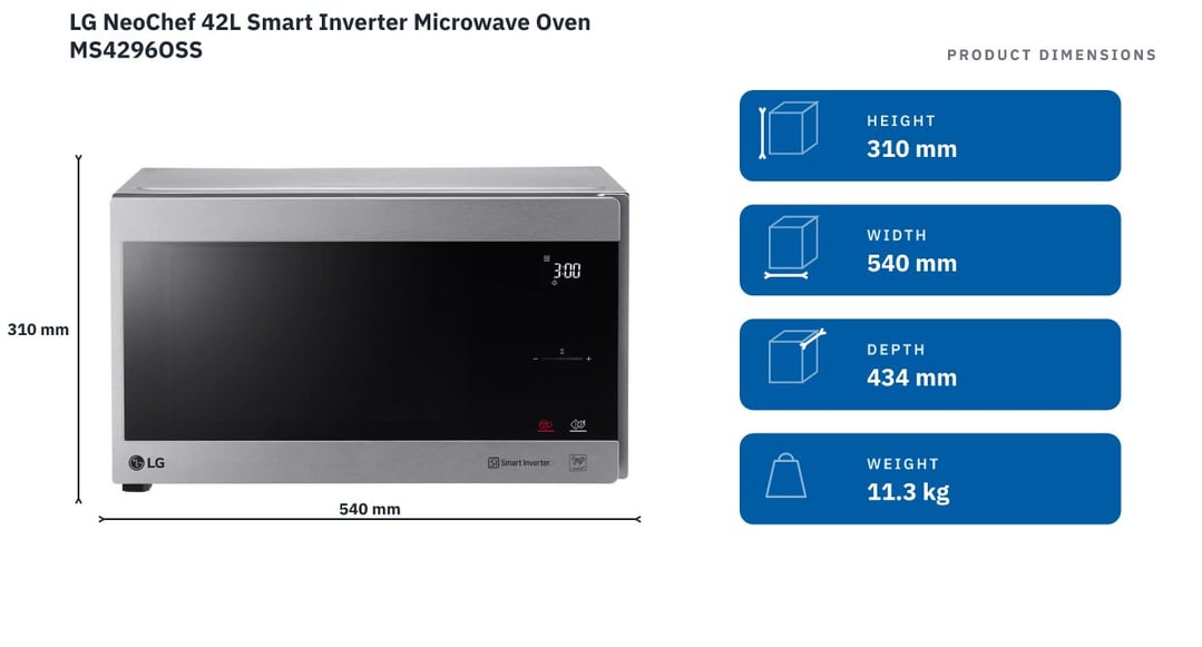 LG NeoChef 42L Smart Inverter Microwave Oven MS4296OSS — product dimensions