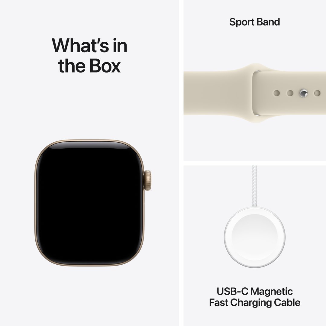 Apple Watch Series 12 GPS + Cellular 42mm Light Gold Aluminum Case with Sand Sport Band - S/M MJG24X/A