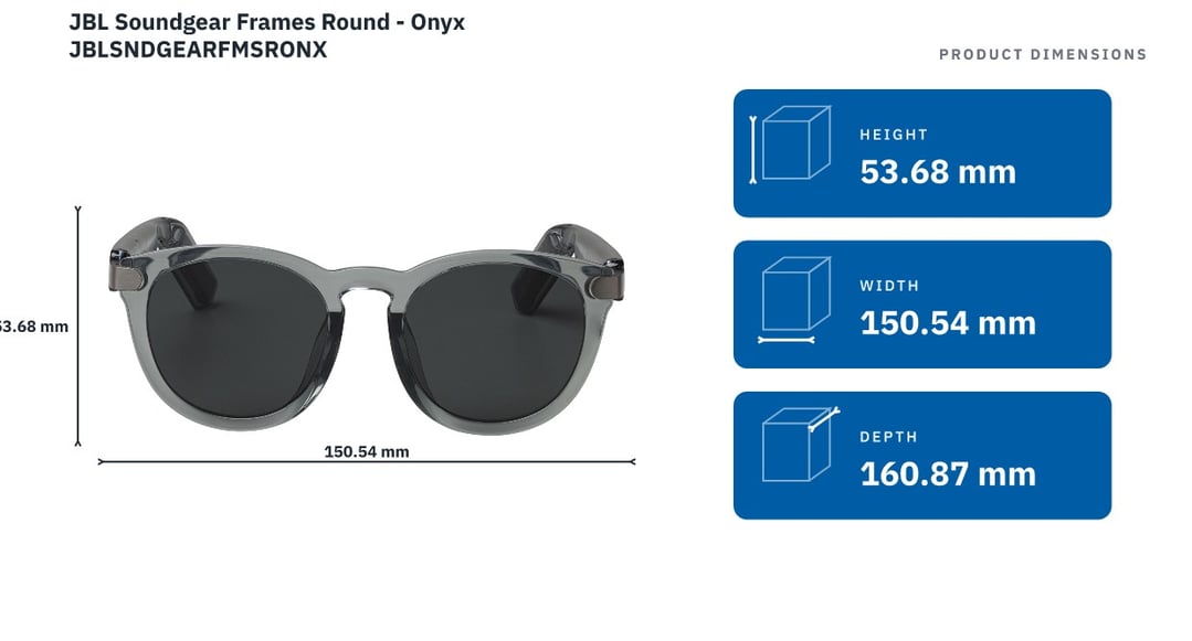 JBL Soundgear Frames Round - Onyx JBLSNDGEARFMSRONX — product dimensions