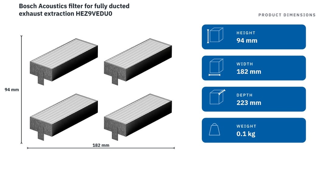 Bosch Acoustics filter for fully ducted exhaust extraction HEZ9VEDU0 — product dimensions