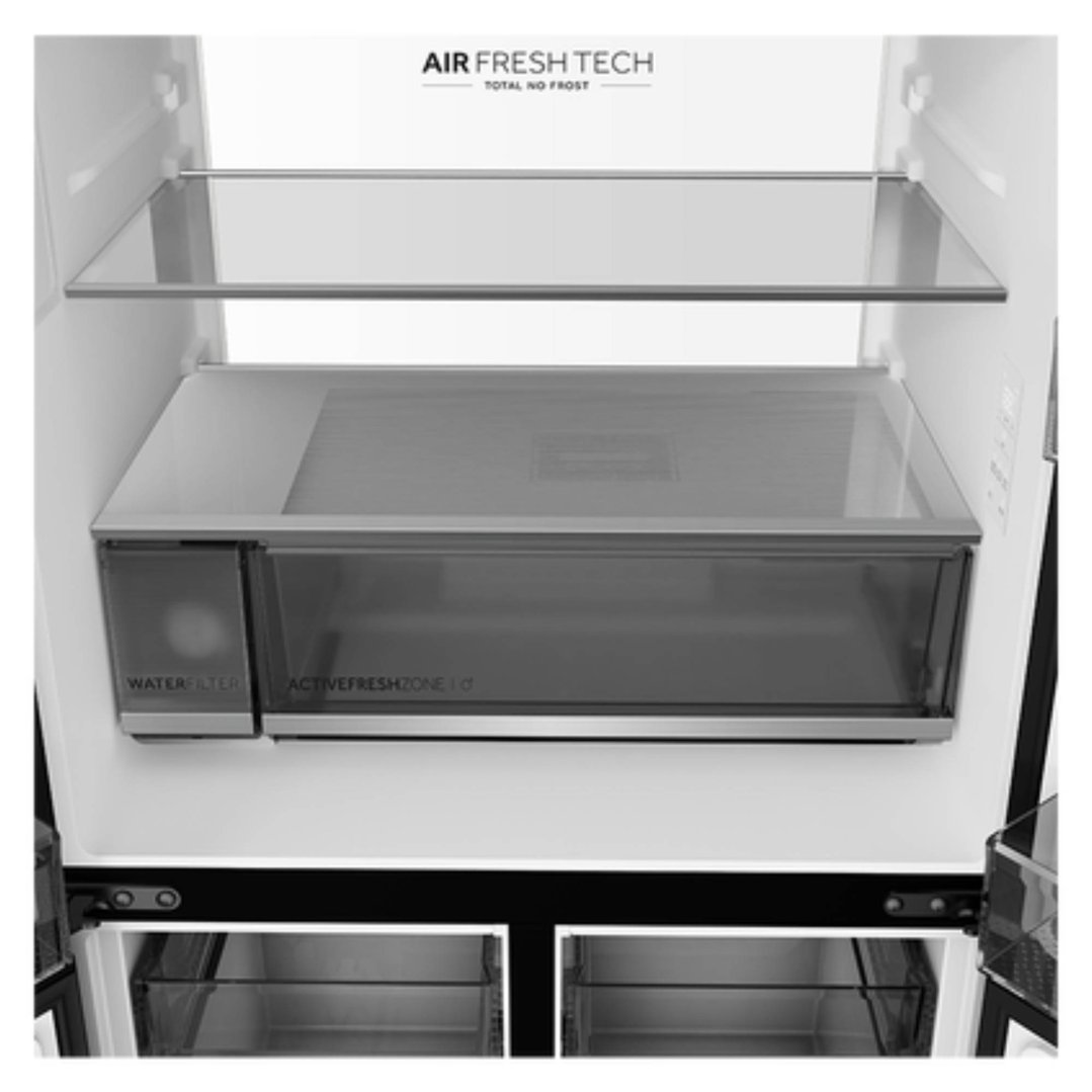Haier 550L, Quad Door Refrigerator Freezer, Ice & Water, Plumbed, Black HRF590YZC