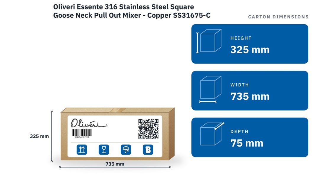 Oliveri Essente 316 Stainless Steel Square Goose Neck Pull Out Mixer - Copper SS31675-CU