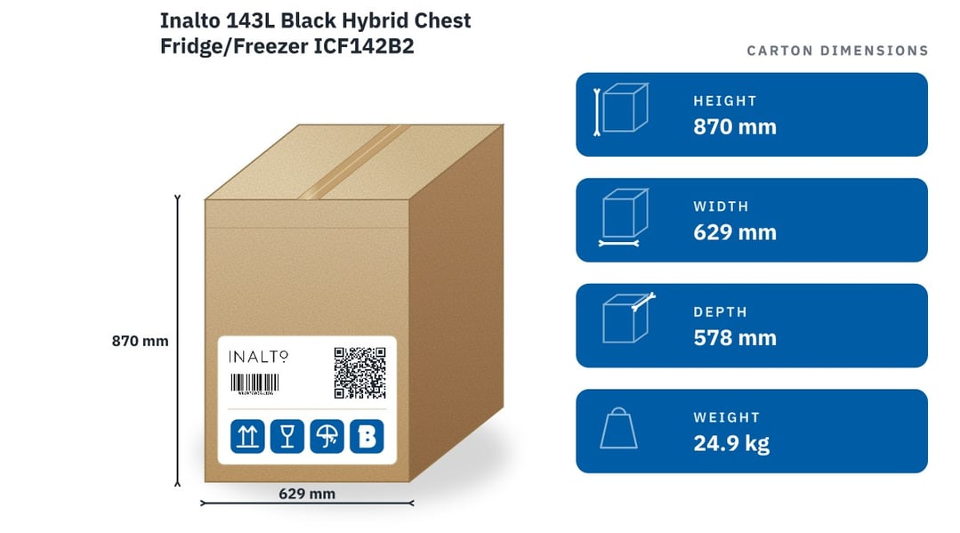 Inalto 143L Black Hybrid Chest Fridge/Freezer ICF142B2