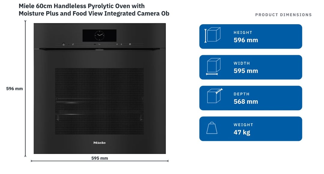 Miele 60cm Handleless Pyrolytic Oven with Moisture Plus and Food View Integrated Camera Obsidian Black H7860BPXOBSW