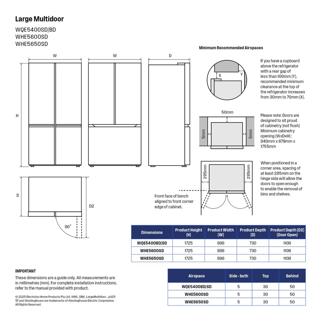 Westinghouse 547L Quad Door Refrigerator Stainless WQE5400SD