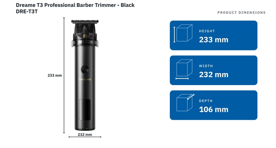Dreame T3 Professional Barber Trimmer - Black DRE-T3T — product dimensions