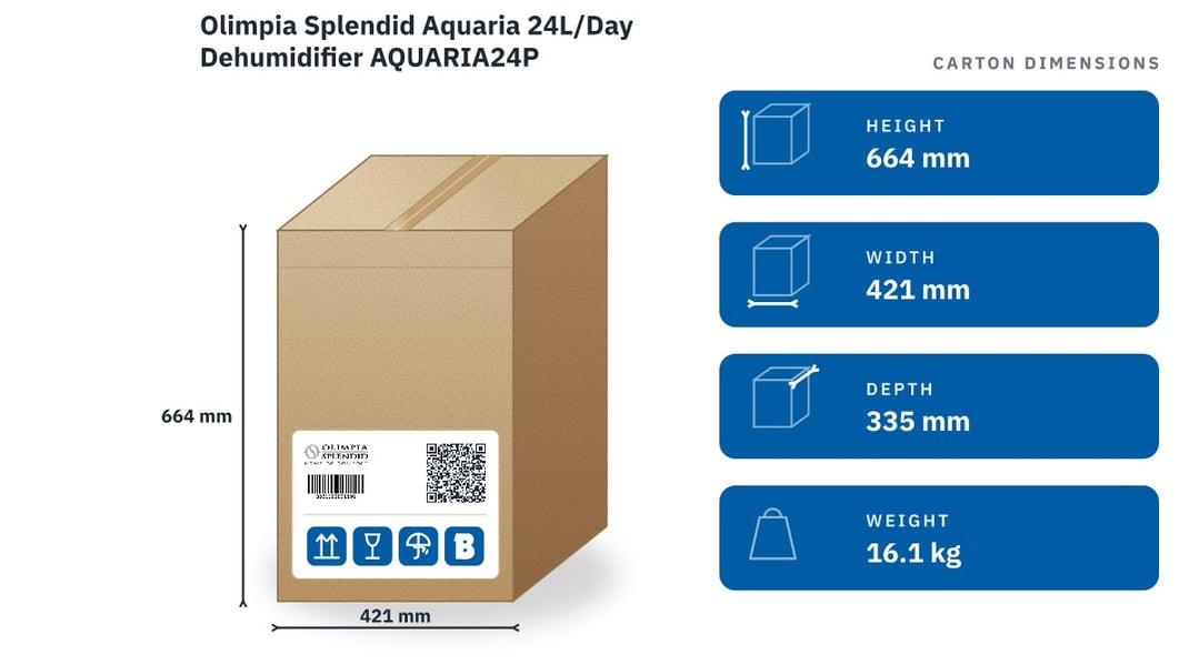 Olimpia Splendid Aquaria 24L/Day Dehumidifier AQUARIA24P — packaged dimensions