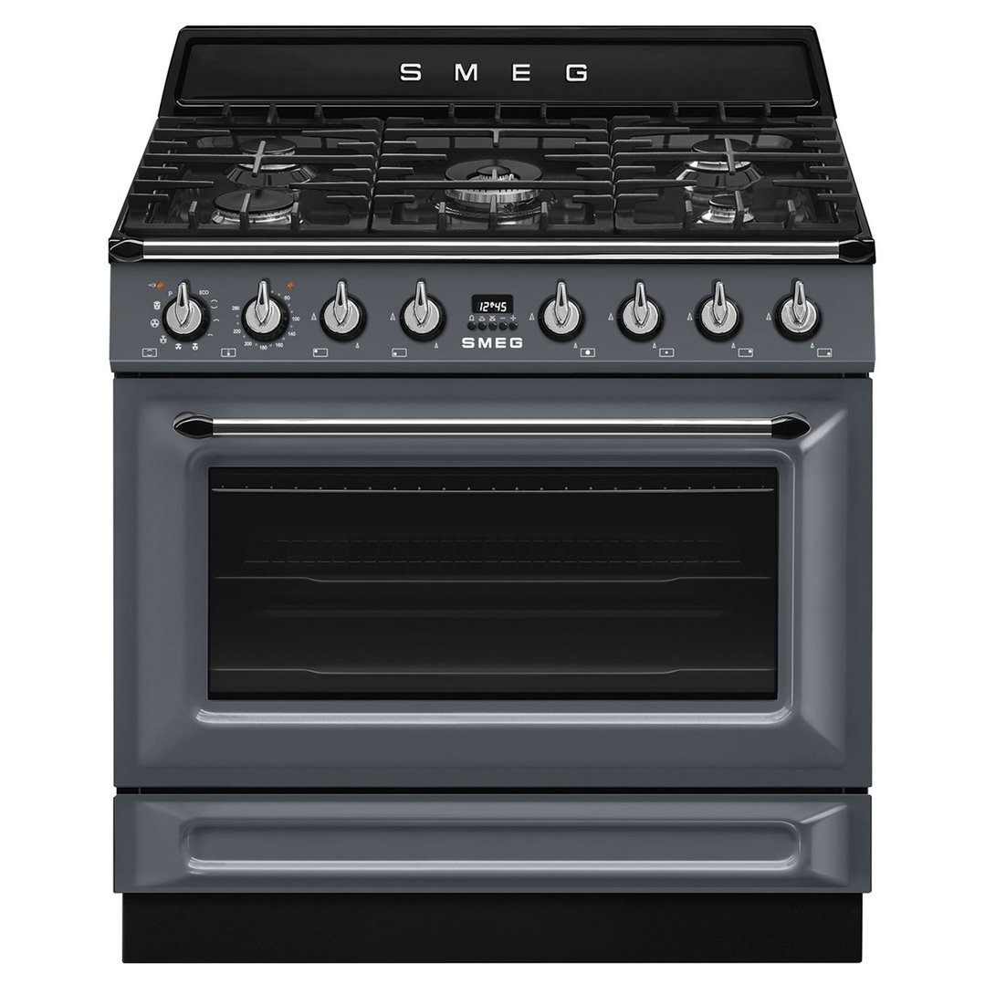 Smeg 90cm Victoria Dual Fuel Pyro Freestanding Cooker - Slate Grey TRA90GPGR