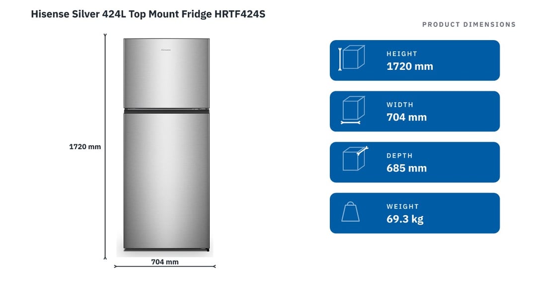 Hisense Silver 424L Top Mount Fridge HRTF424S