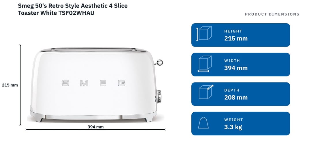 Smeg 50's Retro Style Aesthetic 4 Slice Toaster White TSF02WHAU