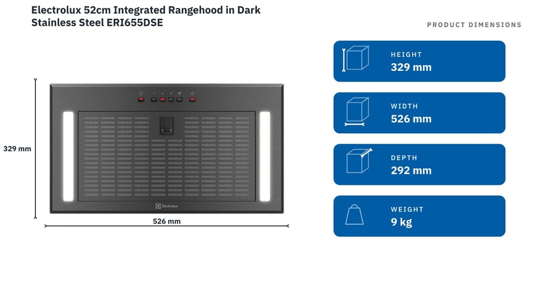 Electrolux 52cm Integrated Rangehood in Dark Stainless Steel ERI655DSE