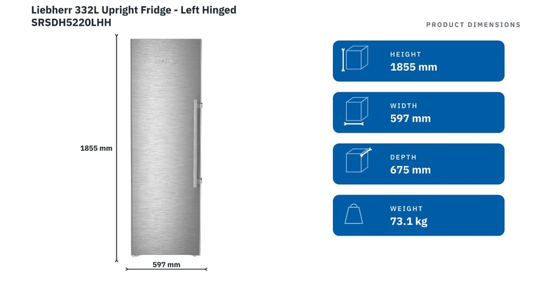 Liebherr 332L Upright Fridge - Left Hinged SRSDH5220LHH