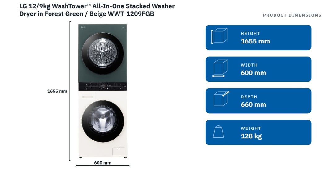 LG 12/9kg WashTower™ All-In-One Stacked Washer Dryer in Forest Green / Beige WWT-1209FGB