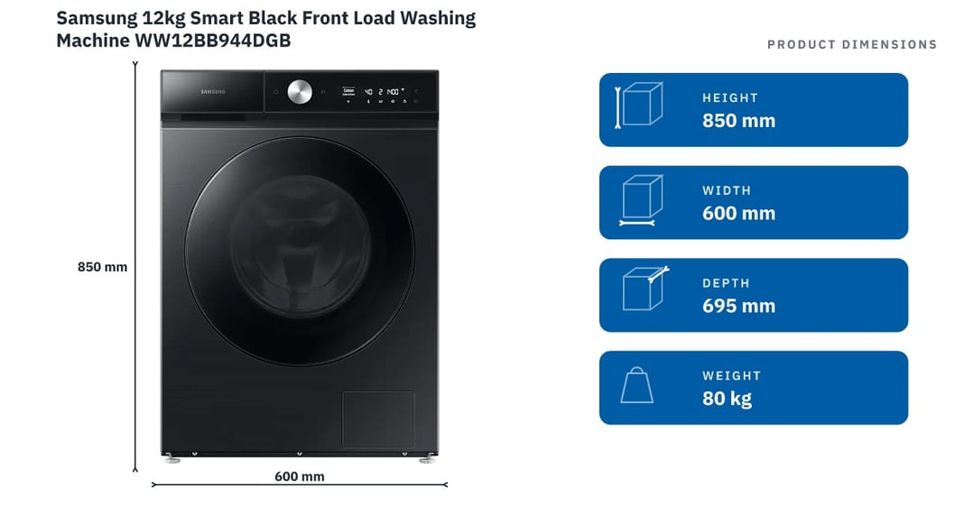 Samsung 12kg Smart Black Front Load Washing Machine WW12BB944DGB
