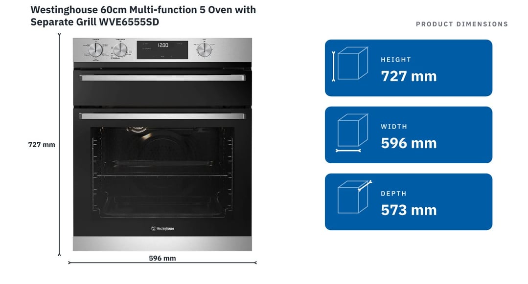 Westinghouse 60cm Multi-function 5 Oven with Separate Grill WVE6555SD