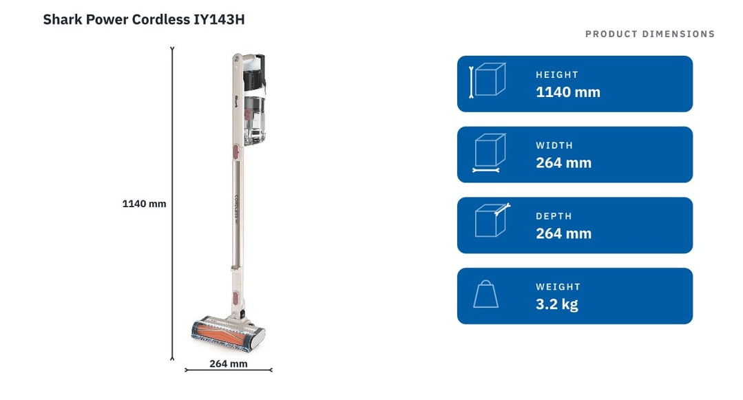 Shark Power Cordless IY143H — product dimensions