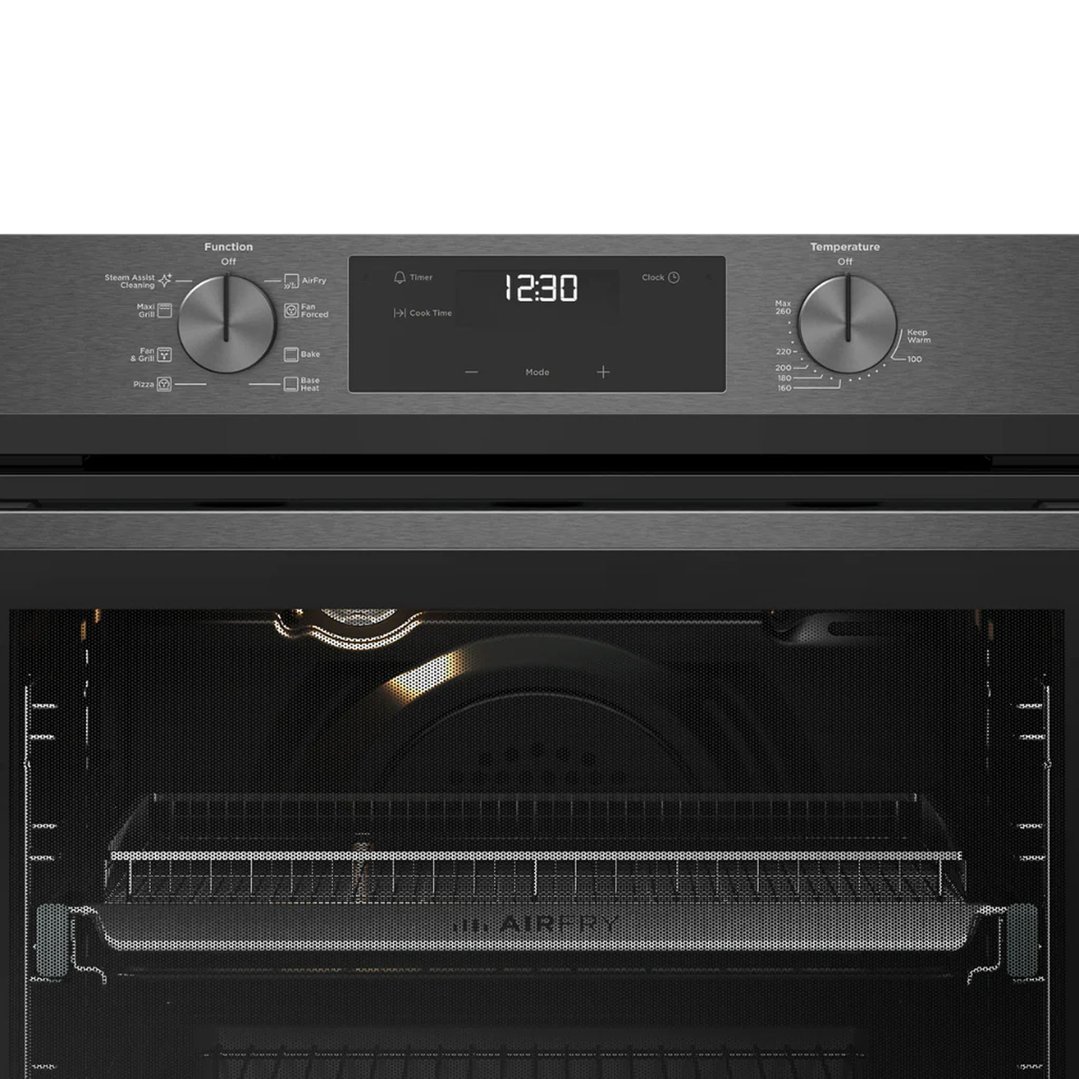 Westinghouse 60cm multi function 8 dark stainless steel oven with AirFry programmable timer and 80L WVE6516DD