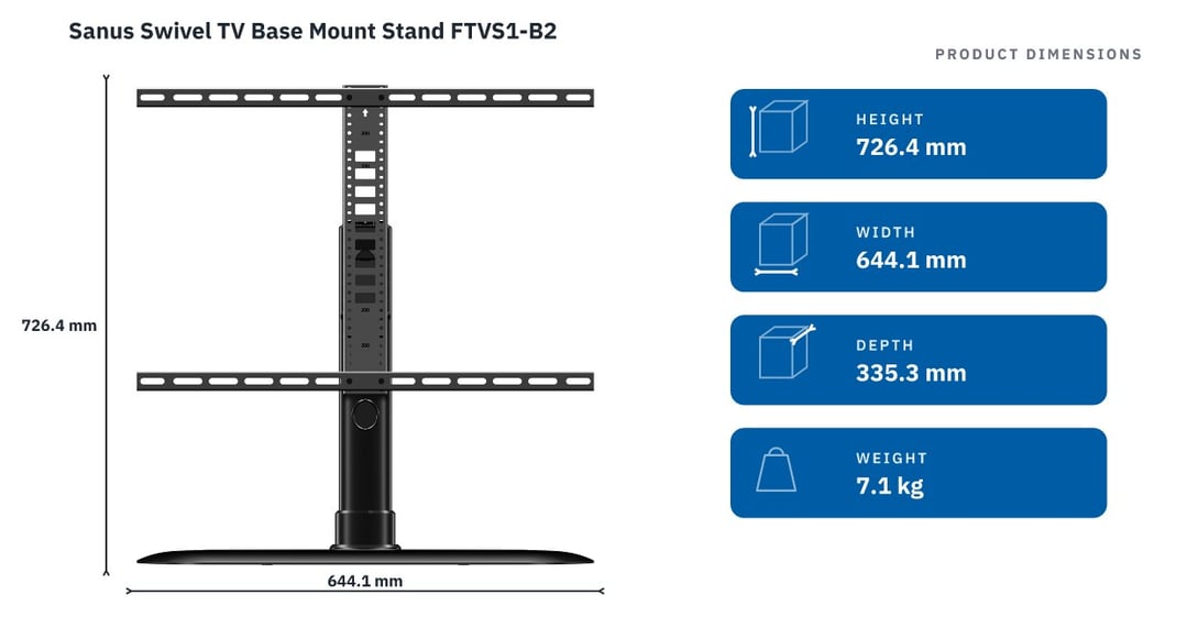 Sanus Swivel TV Base Mount Stand FTVS1-B2 — product dimensions