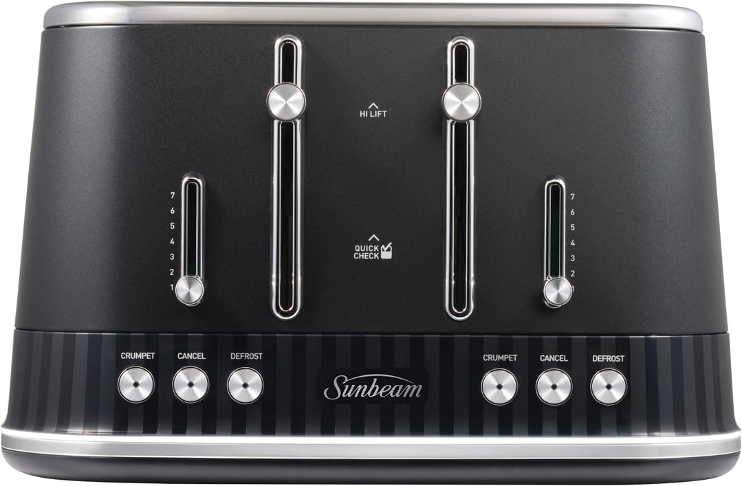 Sunbeam French Riviera Collection 1.7L Kettle and 4-Slice Toaster Breakfast Pack-Up Black Silver PUP8101BK