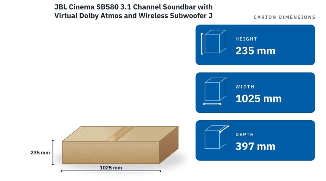 JBL Cinema SB580 3.1 Channel Soundbar with Virtual Dolby Atmos and Wireless Subwoofer JBLSB580BLKAS2